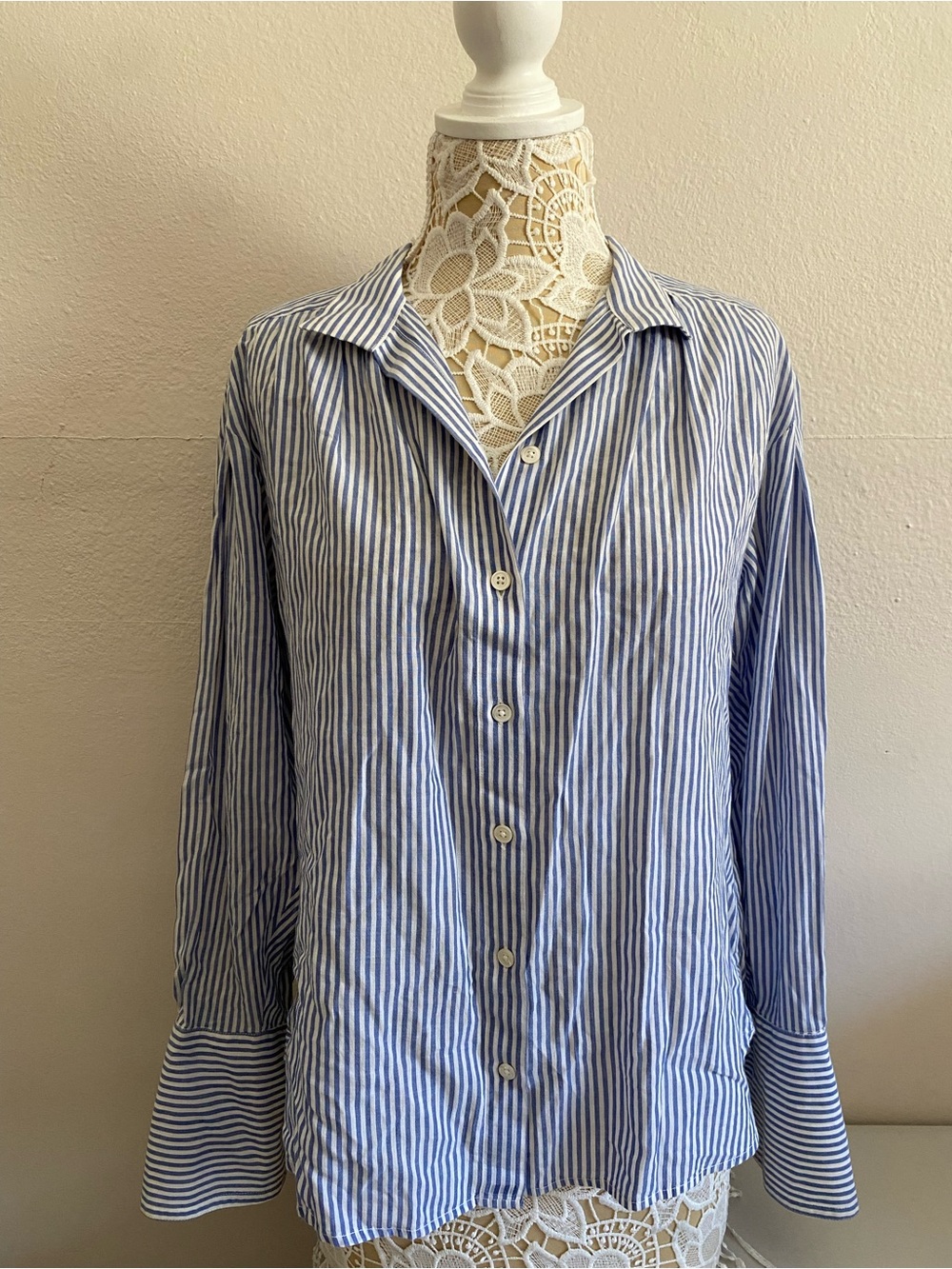 Blue and White Striped Women' Button-Up Shirt